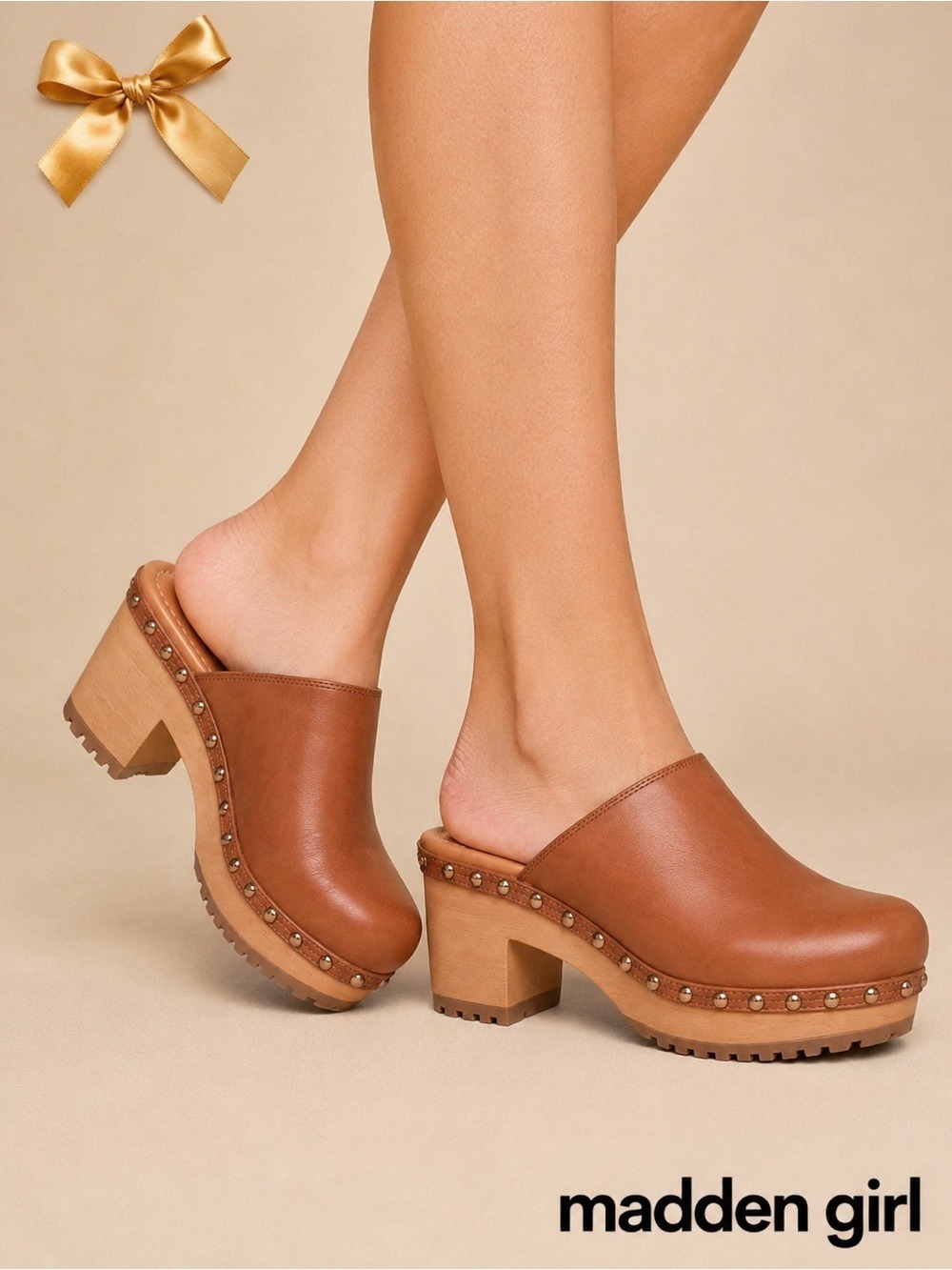 Madden Girl Tan Studded Platform Clogs Size 9.5